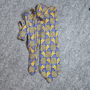 Gianni Versace Blue Gold Patterned Silk Tie Made in Italy Designer